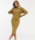 Vila Petite High Neck Long Sleeve Knitted Dress In Brown