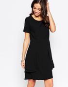 Minimum Short Sleeve Shift Dress With Overlay Skirt - 999 Black