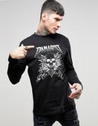 Asos Longline Long Sleeve T-shirt With Skull Print - Black