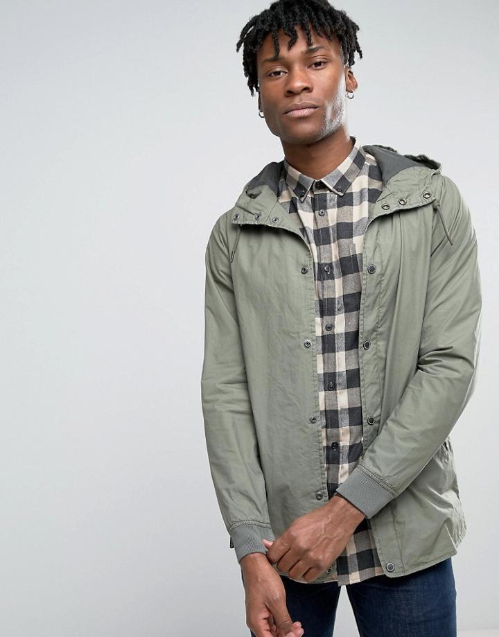 Pull & Bear Lightweight Parka With Hood In Khaki - Green