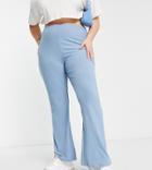 Asos Design Curve Rib Flare Pants In Blue