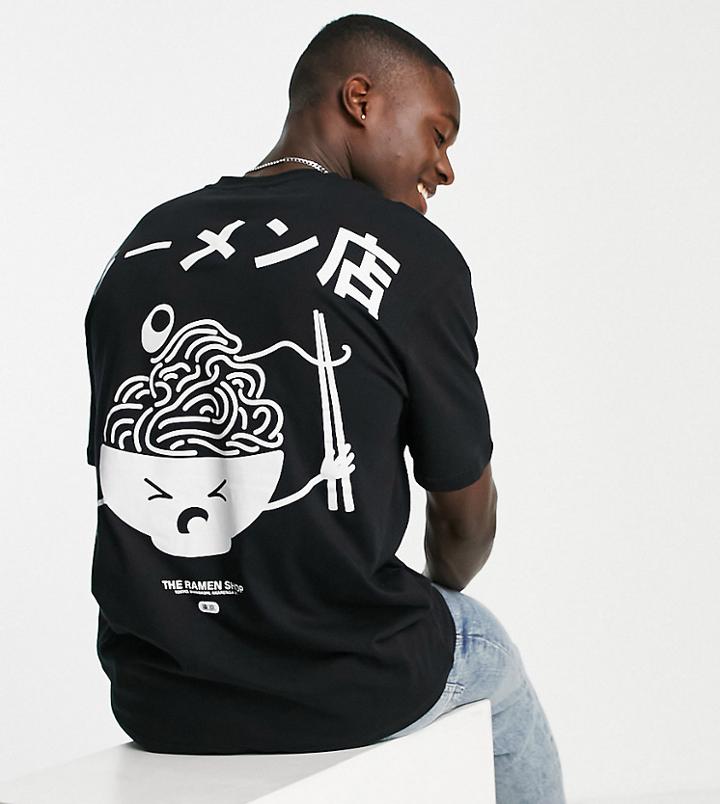 Only & Sons Oversized T-shirt With Cartoon Ramen Back Print In Black Exclusive At Asos