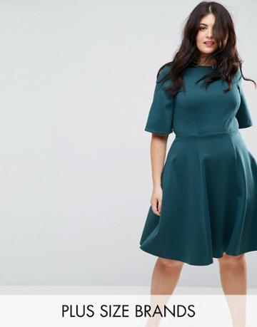 Closet London Plus Kimono Sleeve Skater Dress - Blue
