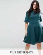 Closet London Plus Kimono Sleeve Skater Dress - Blue