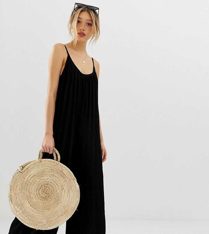 Asos Design Petite Low Back Jumpsuit In Crinkle-black