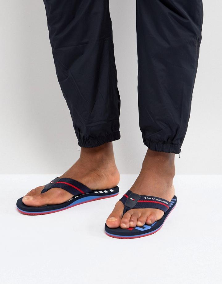 Tommy Hilfiger Bold Stripe Logo Webbing Flip Flops In Navy - Navy
