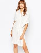 Vila Collarless Shirt Dress With Waist - White