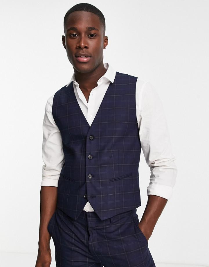 Selected Homme Vest In Blue Check-blues