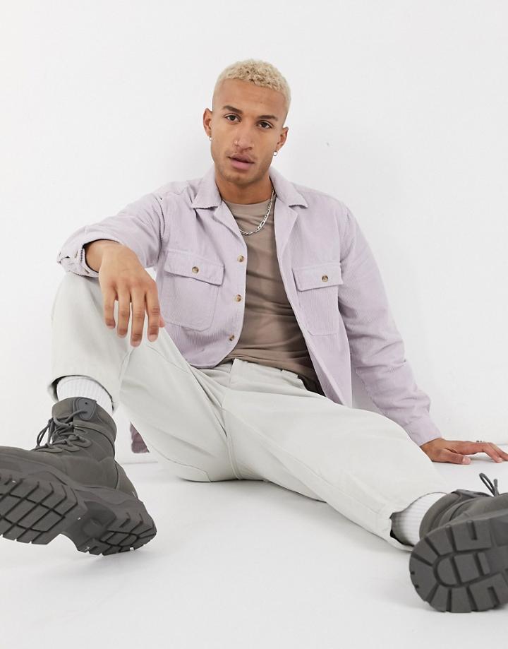 Asos Design Cord Overshirt In Lilac-purple