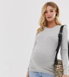 Asos Design Maternity Crew Neck Long Sleeve T-shirt In Gray Marl