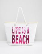 South Beach 'life Is A Beach' Beach Bag - Pink