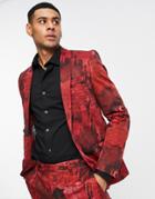 Twisted Tailor Cates Skinny Suit Jacket In Burgundy Abstract Print-red