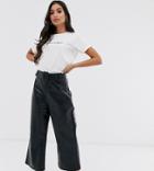 Fashion Unioin Petite Wide Leg Crop Pants With Belt Detail In Pu - Black