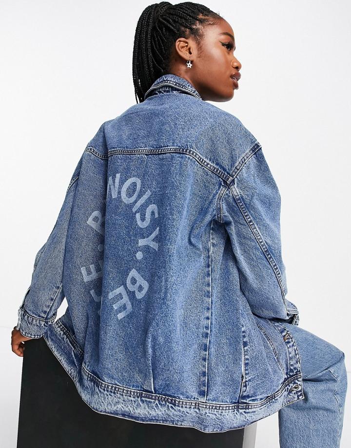 Noisy May Fiona Denim Jacket In Mid Wash-blue