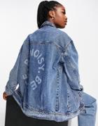Noisy May Fiona Denim Jacket In Mid Wash-blue