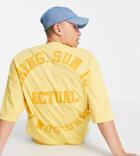 Asos Actual Oversized T-shirt With Front And Back Slogan And Logo Puff Print In Yellow