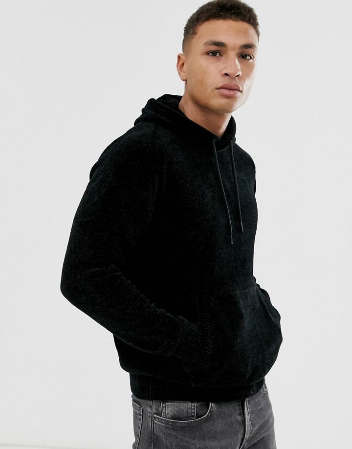 Jack & Jones Core Velour Hoodie In Black