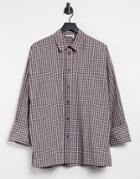 Asos Design Super Oversized Relaxed Dad Shirt In Small Brown And Navy Plaid-multi