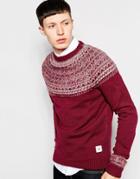 Bellfield Brushed Yoke Jacquard Knitted Sweater - Wine