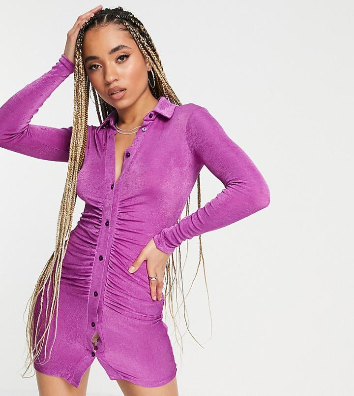 Asyou Textured Slinky Shirt Dress In Purple-neutral