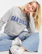 Pull & Bear San Diego Slogan Sweatshirt In Gray