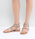 Qupid Embellished Gladiator Sandals - Beige