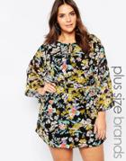 Yumi Plus Shift Dress With Flutter Sleeves In Floral Print