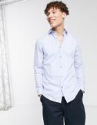 River Island Long Sleeve Poplin Shirt In Blue-blues