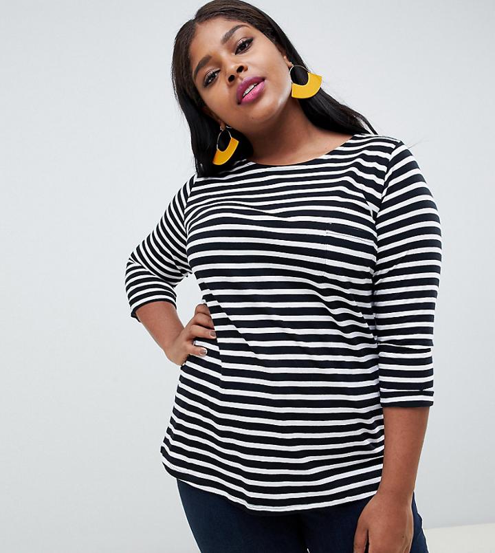 New Look Curve Stripe Slouchy Tee - Black