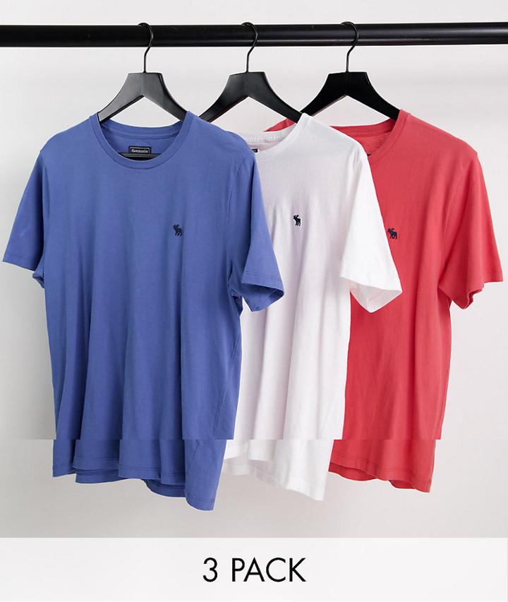 Abercrombie & Fitch 3 Pack T-shirts In Red, White And Blue With Logo-multi