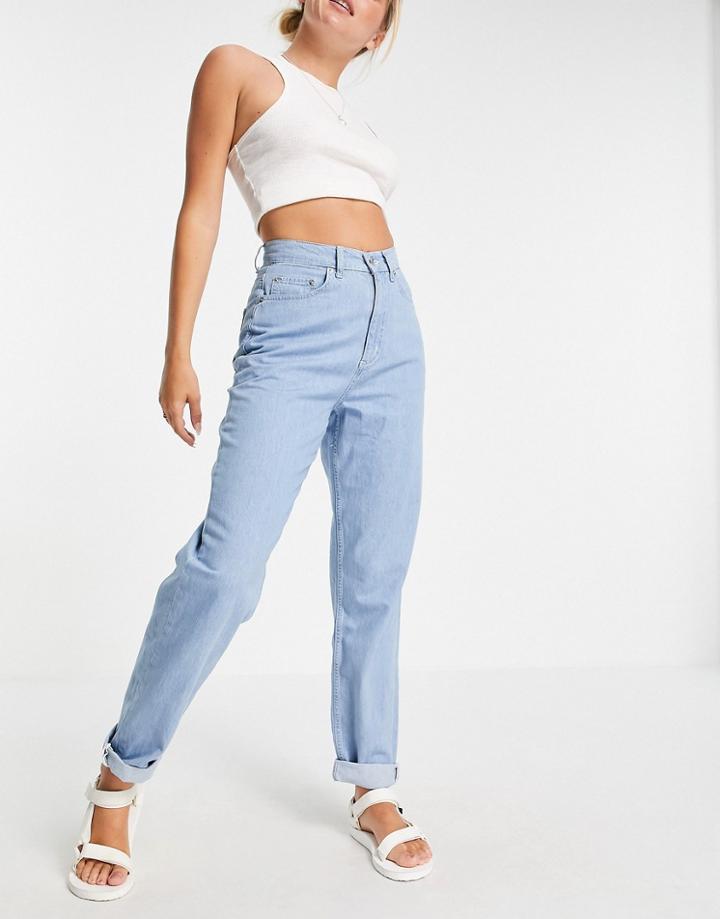 Asos Design High Rise Lightweight 'slouchy' Denim Peg Pant In Midwash-blues
