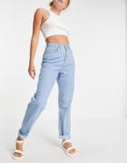 Asos Design High Rise Lightweight 'slouchy' Denim Peg Pant In Midwash-blues