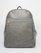 Asos Backpack In Gray Faux Leather With Contrast Trims - Gray