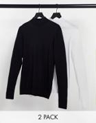 Asos Design 2 Pack Cotton Turtleneck Sweater In Black & White-multi
