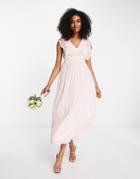 Vila Bridesmaid Recycled Midi Dress With Frill Detail In Textured Pink