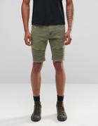 Asos Skinny Shorts With Biker Details In Khaki - Green