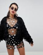 Motel Festival Jacket In Shaggy Knit - Black