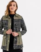 River Island Boucle Military Jacket In Khaki-green