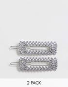 Asos Design Pack Of 2 Hair Clips In Square Shape In Crystal And Silver Pearl