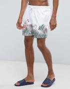 Asos Swim Shorts With Flamingo Print In Mid Length - White