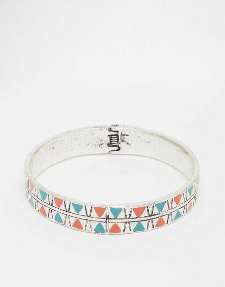 Asos Bangle With Geometric Design In Silver - Burnished Rhodium
