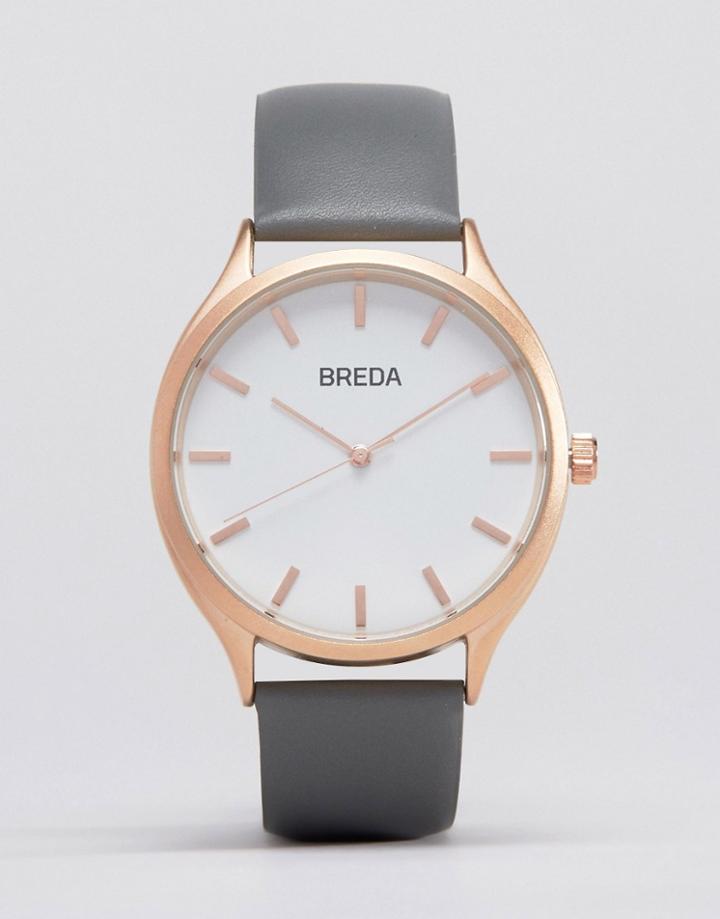 Breda Meter Gray Leather Watch With Gold Face - Gray