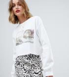 Reclaimed Vintage Cropped Oversized Sweat With Art Print - White