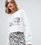Reclaimed Vintage Cropped Oversized Sweat With Art Print - White
