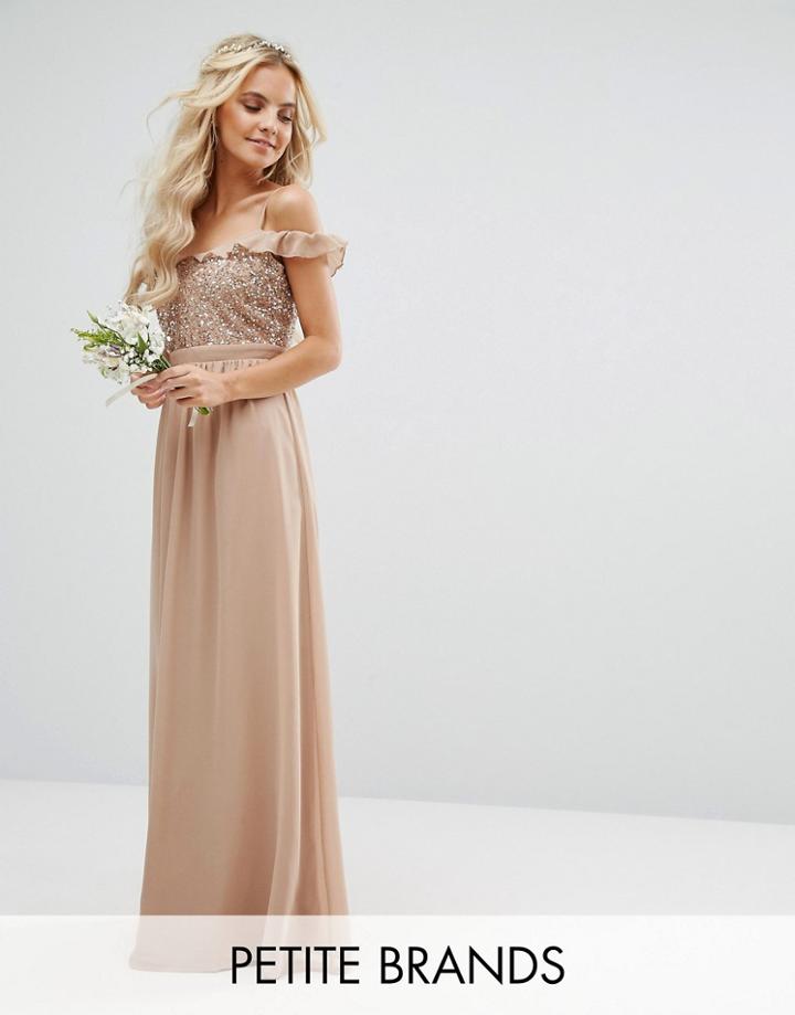 Maya Petite Off Shoulder Frill Sequin Maxi Dress - Pink
