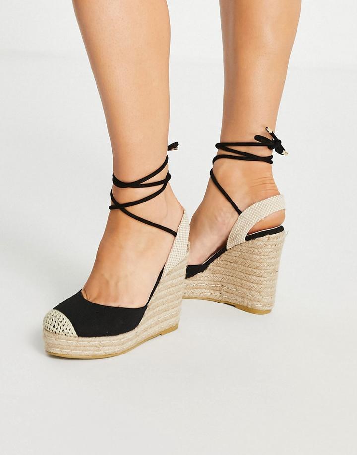 Raid Misha Ankle Tie Espadrilles In Black Canvas