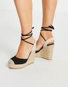 Raid Misha Ankle Tie Espadrilles In Black Canvas