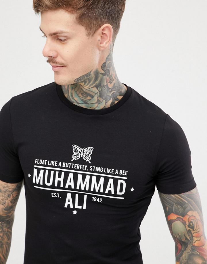 Asos Design Muscle T-shirt With Muhammad Ali Print - Black