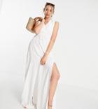 Asos Design Tall Gathered Detail Maxi Beach Dress In White - White