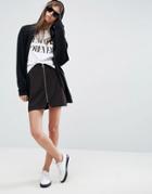 Asos A Line Mini Skirt With Circle Zip Pull - Black